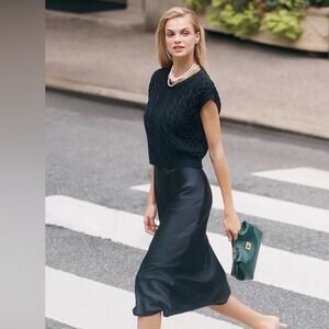 black stripe midi dress Black Stripe Mock Neck Rib Midi Dress